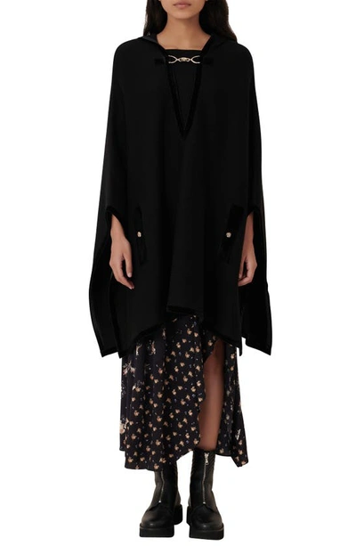 Shop Maje Cape Style Hooded Cardigan In Black