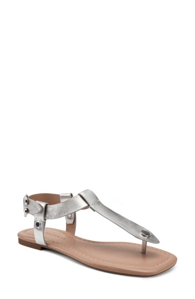 Shop Aerosoles Carmina T-strap Sandal In Silver Metallic Leather
