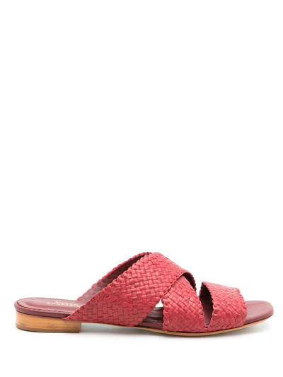 Sarah Chofakian Leather Tristan Flat Sandals In Red