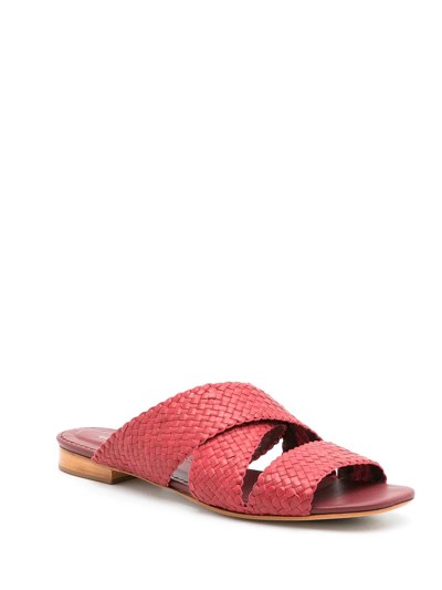 Sarah Chofakian Leather Tristan Flat Sandals In Red