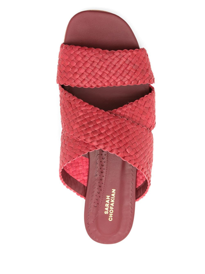 Sarah Chofakian Leather Tristan Flat Sandals In Red