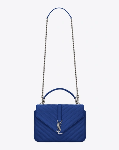 Saint Laurent Collège Monogram Medium Quilted Leather Shoulder Bag In Outremer