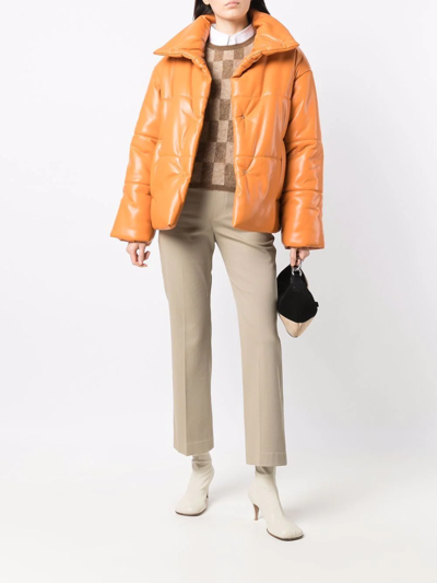 Shop Nanushka Faux-leather Puffer Jacket In Orange