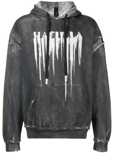 Shop Haculla Smeared Distressed Cotton Hoodie In Black