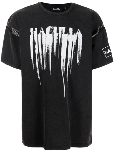 Shop Haculla Smeared Stretch-cotton T-shirt In Black