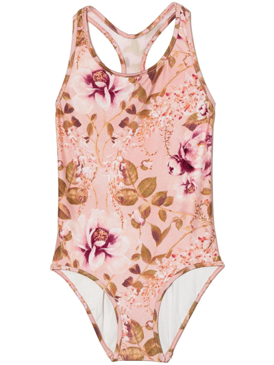 Shop Zimmermann Rosa Floral-print Swimsuit In Pink