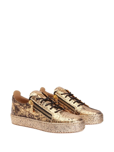 Shop Giuseppe Zanotti Frankie Crocodile-effect Leather Sneakers In Gold