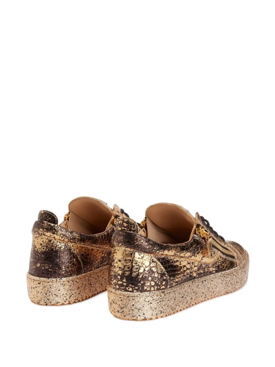 Shop Giuseppe Zanotti Frankie Crocodile-effect Leather Sneakers In Gold