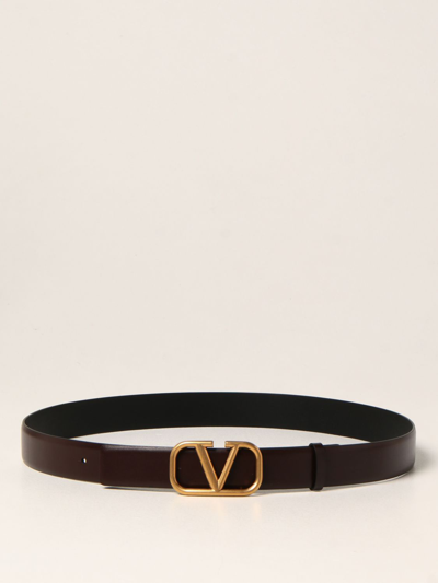 Shop Valentino Garavani Reversible Leather Belt With Vlogo Buckle In Dark