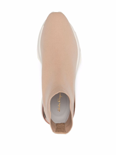 Ferragamo Metallic Heel-counter Sneakers In Neutrals