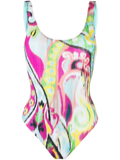 Shop Etro Abstract-print Swimsuit In Green