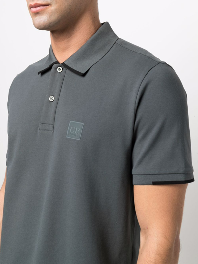 Shop C.p. Company Logo Embroidered Polo Shirt In Grey