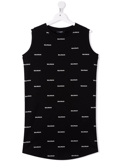 Shop Balmain All-over Logo-print Tank Dress In Black