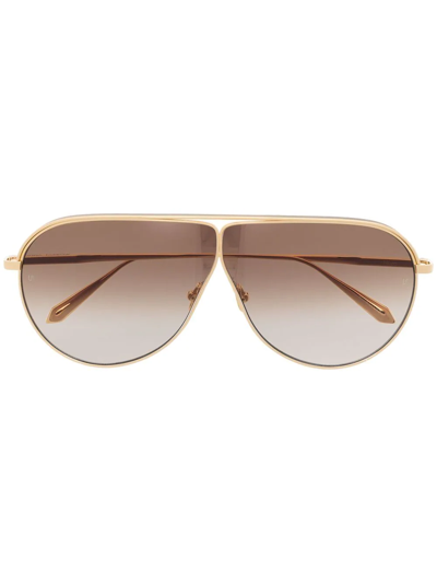 Shop Linda Farrow Hura Pilot Frame Sunglasses In Gold
