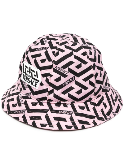 Shop Versace Greca-print Bucket Hat In Pink