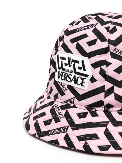 Shop Versace Greca-print Bucket Hat In Pink