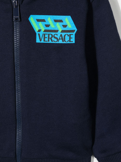 Shop Versace Logo-patch Zip-up Hoodie In Blue