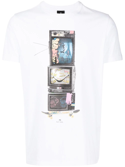 Shop Ps By Paul Smith Tv-print T-shirt In White