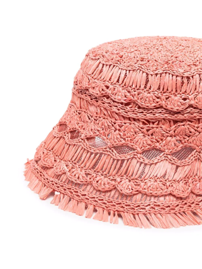 Shop Zimmermann Crochet Raffia Bucket Hat In Pink