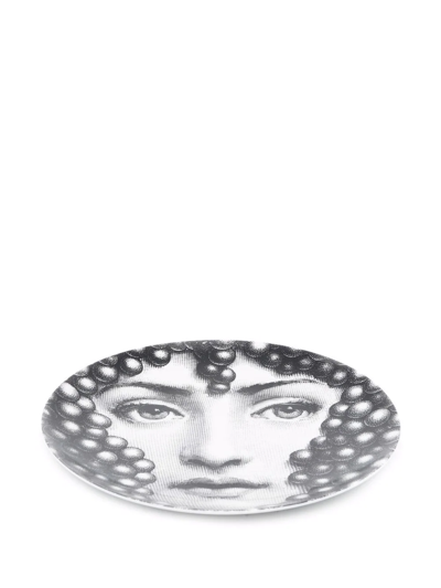 Fornasetti Graphic Porcelain Plate In Black