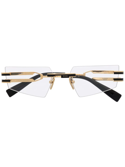 Balmain Rectangular-frame Rimçesss Glasses In Gold