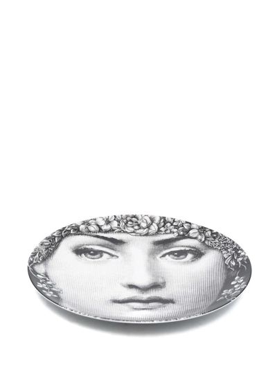 Fornasetti Graphic Porcelain Plate In Black