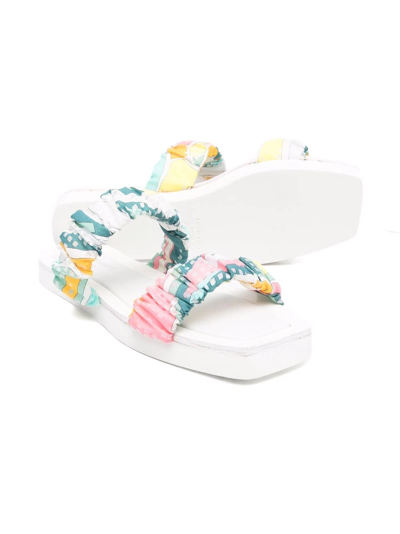 Shop Emilio Pucci Junior Scarf Print Sandals In White