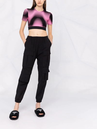 Shop Paco Rabanne Graphic-print Cropped Fitted T-shirt In Pink