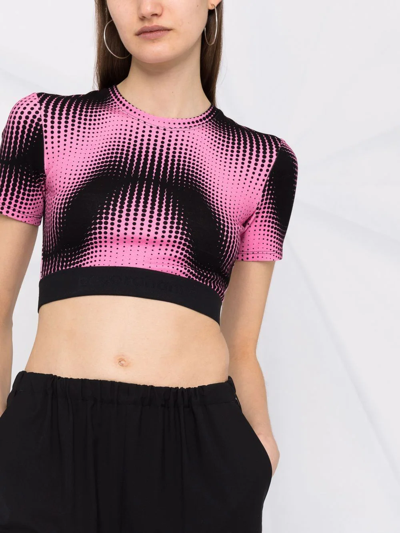 Shop Rabanne Graphic-print Cropped Fitted T-shirt In Pink