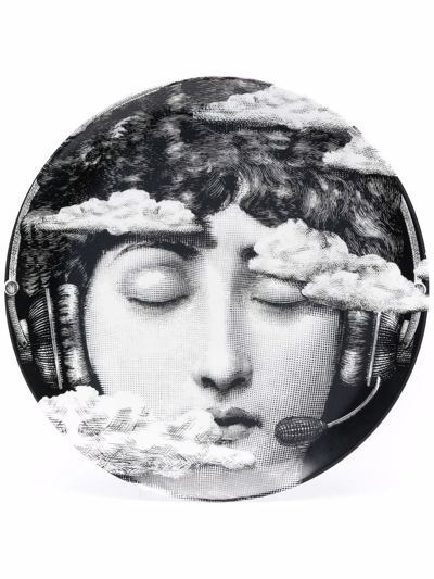 Shop Fornasetti Graphic Porcelain Plate In Black