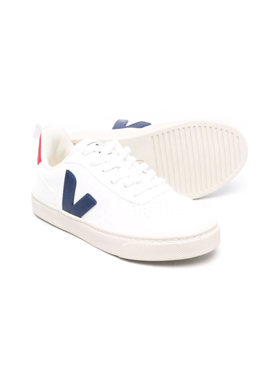 Veja White Sneakers For Kids With Blue Logo In White