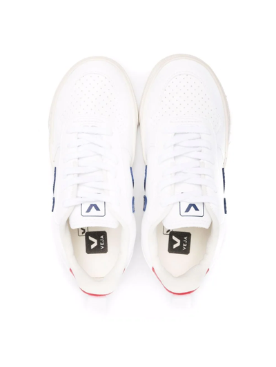 Veja White Sneakers For Kids With Blue Logo In White