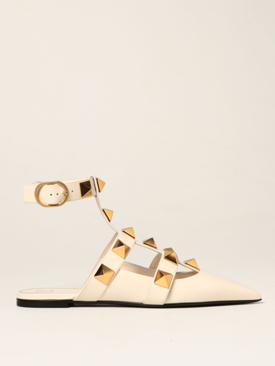 Shop Valentino Roman Stud Ballet Flats With Maxi Studs In Yellow Cream
