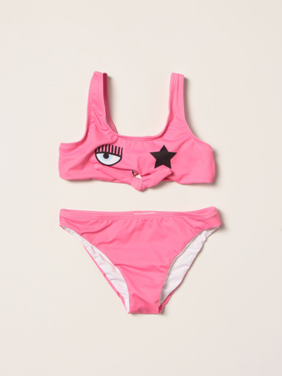 Shop Chiara Ferragni Bikini Set With Eyestar In Fuchsia