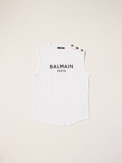Shop Balmain Cotton Tank Top With Logo In White