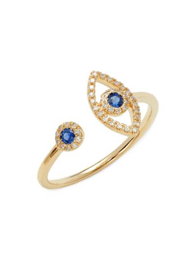 Shop Effy Women's 14k Yellow Gold, Sapphire & Diamond Evil Eye Ring
