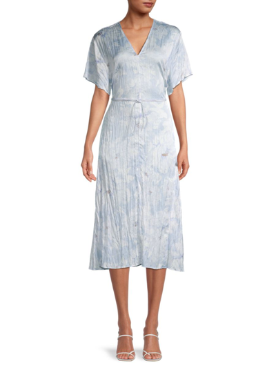 Shop Vince Women's Crinkle Floral Dress In Powder Blue