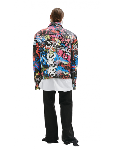 Shop Vetements Graffiti Printed Leather Jacket In Multicolor