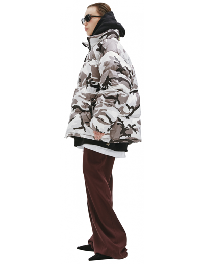 Shop Vetements Camouflage Down Jacket In Grey