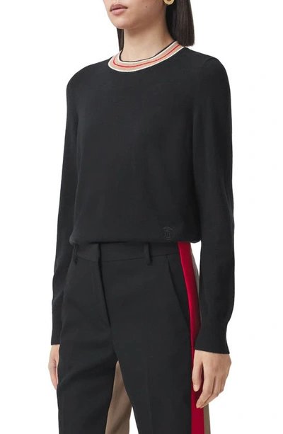 Shop Burberry Tilda Icon Stripe Collar Cashmere Sweater In Black