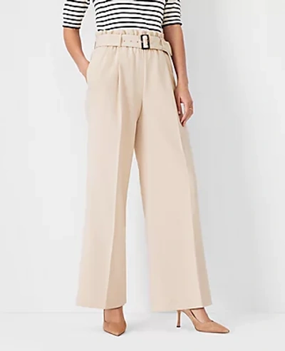 Shop Ann Taylor The Belted Wide Leg Pant In Cashmere Khaki