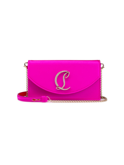 Shop Christian Louboutin Small Loubi54 Satin Embellished Clutch-on-strap In Holly Pink Gold Crystal