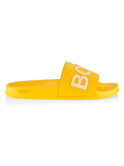 Shop Hugo Boss Bay Logo Polyurethane Slides In Yellow