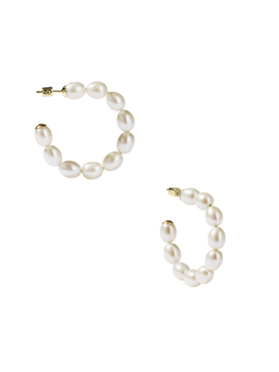 Shop Meadowlark Women's Juliet Goldtone & Freshwater Pearl Hoop Earrings In White