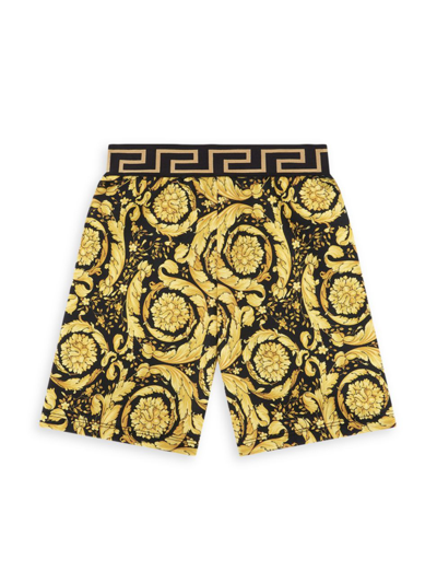 Shop Versace Little Boy's & Boy's Baroque Print Fleece Shorts In Black