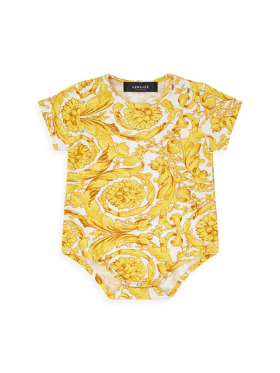Shop Versace Baby's Baroque-print Bodysuit In Gold
