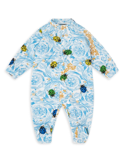 Shop Versace Baby Boy's Ladybug Print Footed Bodysuit In Blue