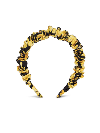 Shop Versace Little Girl's Silk Twill Headband In Gold Print