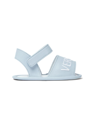 Shop Versace Baby Girl's Logo Leather Sandals In Blue