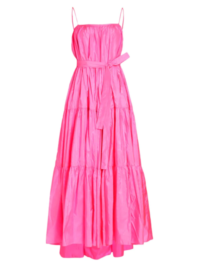 Shop Adam Lippes Women's Silk Taffeta Tiered Maxi Dress In Hot Pink